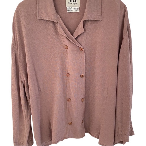 FLAX Vintage Tan Gemini Gem Double Breasted Textured Button-Down Top Size Large - Picture 10 of 10